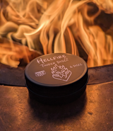 Container labeled 'Hellfire Tinder Discs' on a background with flames